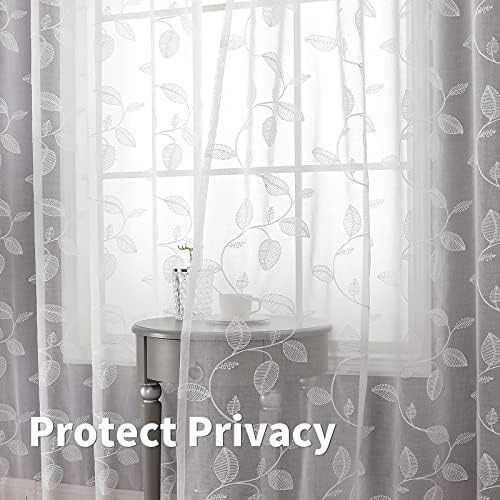 BGment White Sheer Curtains 63 Inches Long Living Room 2 Panels