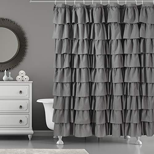 Gray Ruffle Shower Curtains For Bathroom, 72x72, Layered Tiered