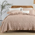 HORIMOTE HOME Pinkish Grey Ruffled Quilt Queen Size, Stone-Washed