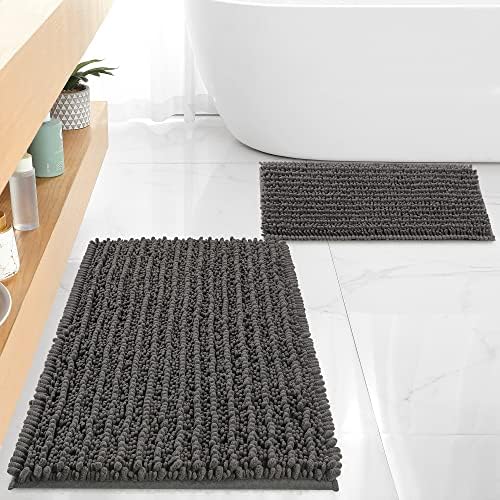 FLOLEOPA Luxury Chenille Charcoal Grey Bathroom Rugs Bath Mats Sets