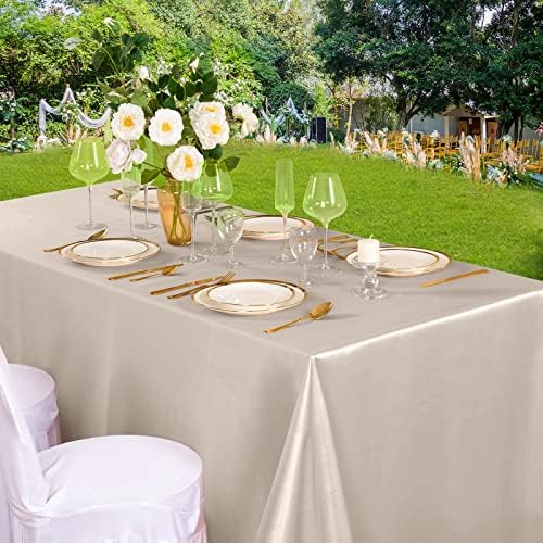 Horbaunal Taupe Satin Tablecloth 60 x 102 Inches