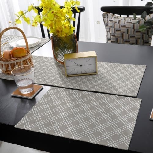 Taupe Grid Table Runner and Placemats Set of 4 Gray Lines Cotton Linen