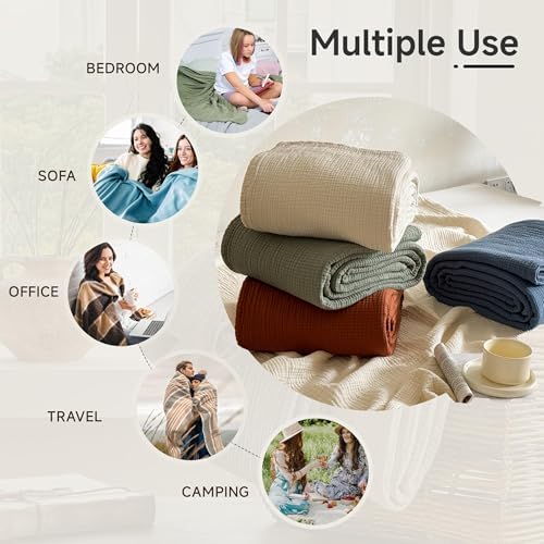 Simple&Opulence 100% Cotton Muslin Blanket Queen Size, Lightweight