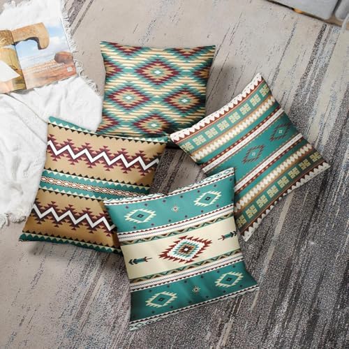 Emvency Throw Pillow Covers Set of 4, 18 x 18 Inch, Turquoise Brown