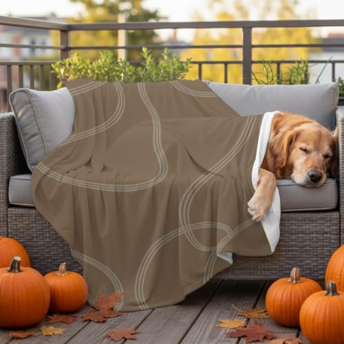 Taupe Line Art Blanket Plush Cozy Fuzzy Throw Blanket for