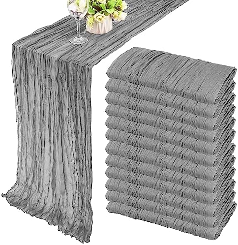 35x72 Inch Gray Cheesecloth Table Runner Rustic Boho Wedding Party