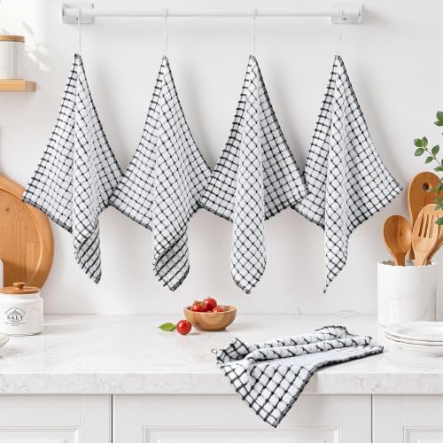 Homaxy 12 Pack Terry Kitchen Dish Cloths, 12"x12", Black
