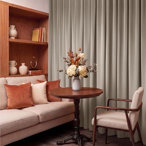 RYB HOME Taupe Velvet Curtains 96 inches Long for Living Room