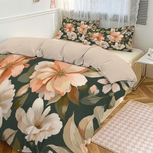 3 Pieces Plants and Flowers Duvet Cover Duvet Cover with Zipper and 2