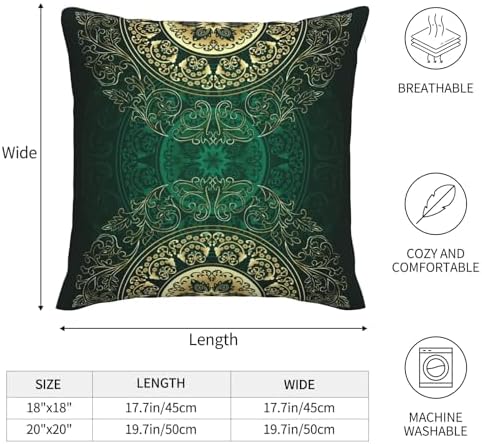 Vintage Floral Throw Pillow Covers 20x20 Inch Set of 2 Green Gold