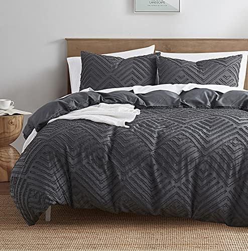 Nestl Boho Twin Duvet Cover - Textured Bedding Grey, 2 Piece Set