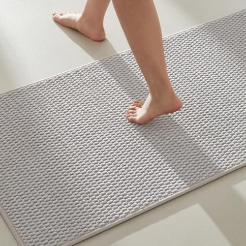 Super Absorbent Light Grey Bathroom Rugs Non Slip Washable - 24"x60"