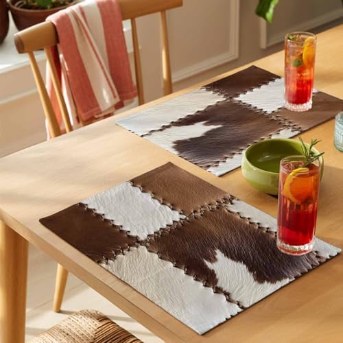 Placemats Set of 8, Brown White Leather Texture Woven Placemat, Linen