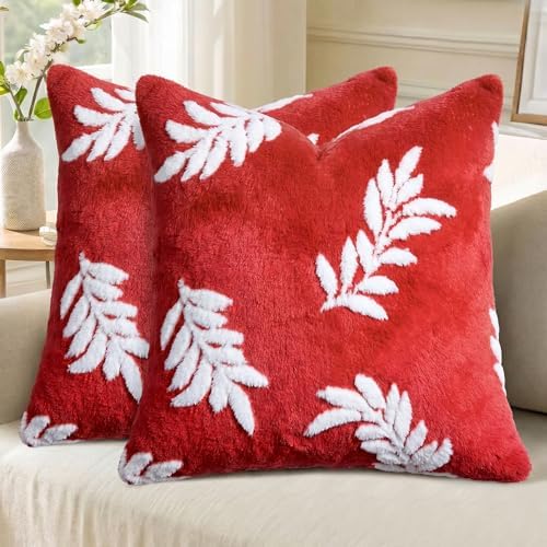 AVOIN colorlife Spring Summer Laurel Leaves Red Throw Pillow Covers