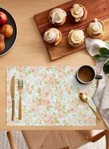 Placemats Set of 8, Beige Flowers Woven Placemat, Linen Place Mats for