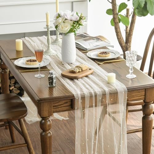 Artoid Mode 10-Pack Pearl Beige Gauze Table Runner 10FT Home Decor