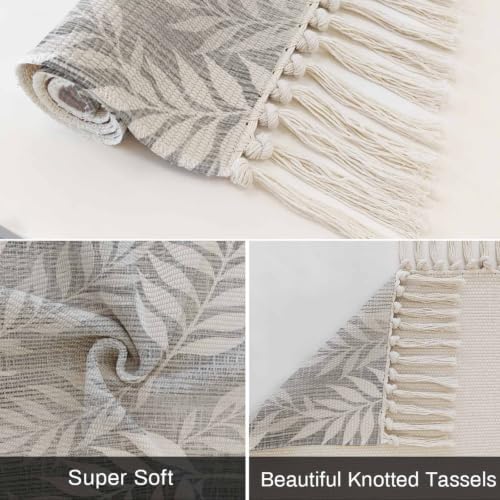 Gray Leaves Hallway Runner Rug 2'x5', Summer Botanical Modern Zen