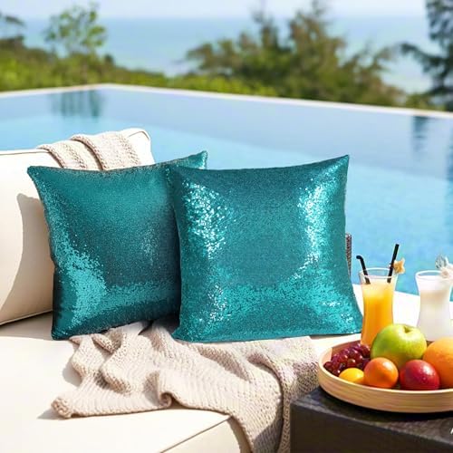 Poise3EHome 20x20inches Teal Throw Pillow Covers Sequin Decorative