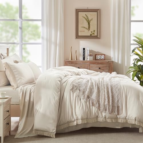 Andency King Comforter Set, 7 Pieces Beige Bedding