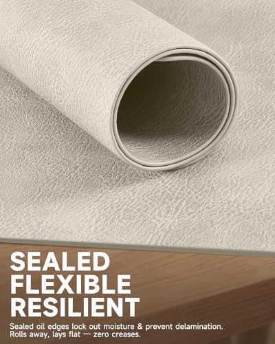 Faux Leather Placemats Set of 6, Wipeable Table Mats, Soft Greige