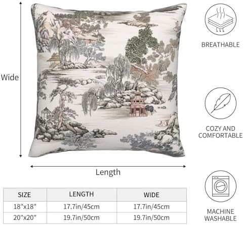Chinoiserie Pattern Throw Pillow Covers Natural Scenic Botanical Tree
