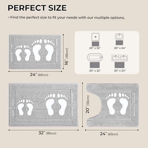 GRANNY SAYS Grey Bathroom Rugs Set 3 Piece, Soft Microfiber Bath Mats