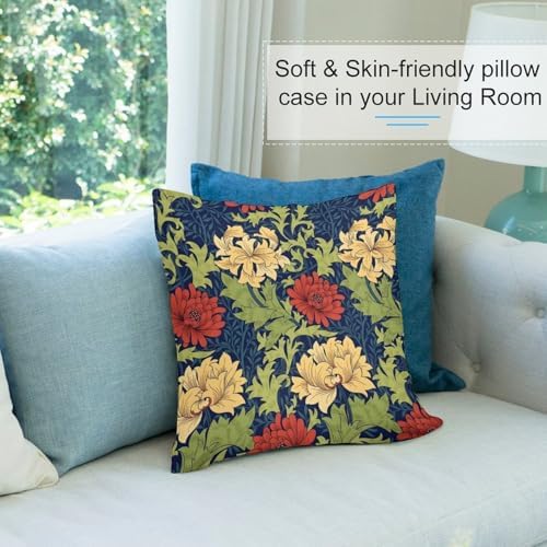 Boho William Morris Pillow Covers 18x18 Inch Set of 2, Red Yellow