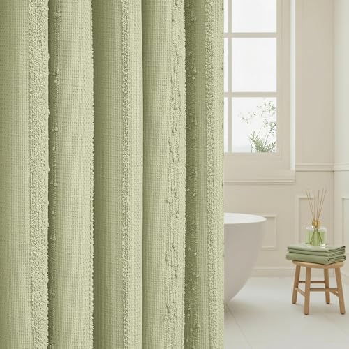White Shower Curtain Boho, Textured Shower Curtain Cotton Blend Waffle