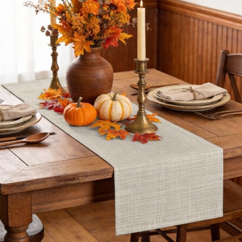 Beige Table Runner 108 Inch Long Dresser Scarves Cotton Linen
