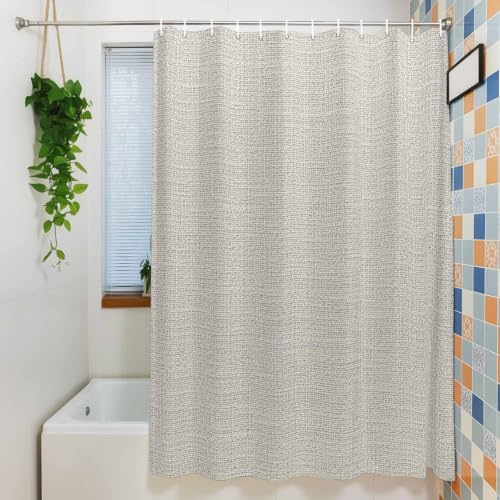 Shower Curtain Bathroom Set Beige Linen Texture Waterproof Fabric