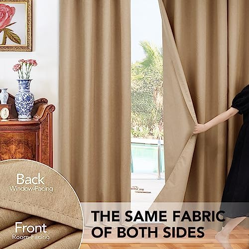 Deconovo 100% Blackout Linen Curtains 96 Inch Long for Bedroom Living
