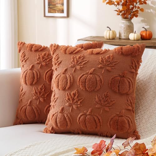 OTOSTAR Fall Pillow Covers Set of 2 Autumn Pumpkin Maple Leaves Throw