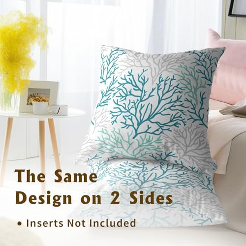 Coastal Coral Throw Pillow Covers 20x20 Inch, 2Pcs Light Blue Summer