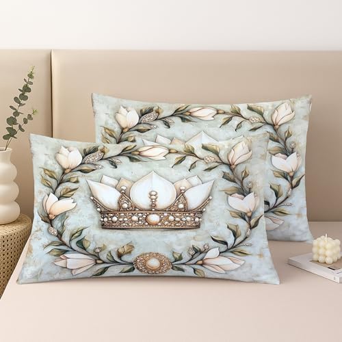 Magnolia Floral Crown Throw Pillow Covers Set of 2, Cream and Gold