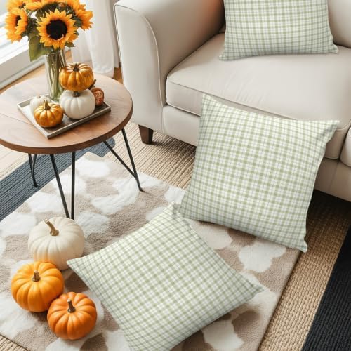 Sage Green Checkered 16x16 Pillow Covers Set of 2, Modern Farmhouse