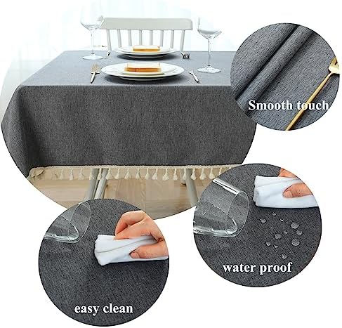 Rectangle Tassel Tablecloth, Washable Waterproof Wrinkle Free Table