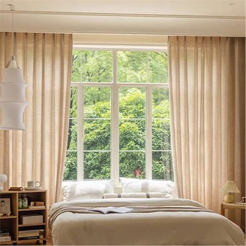 Light Brown Curtain Drapes for Bedroom Grommet Set of 2, Linen Yarn