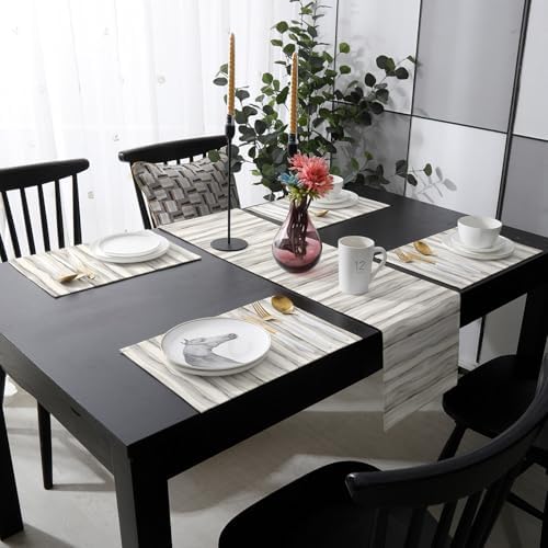 Wooden Grain Table Runner and Placemats for Dining Table,Burlap Coffee