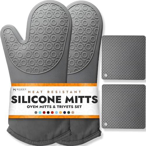 BPA-Free Soft Silicone 4 Piece Oven Mitts & Trivets Set - Ultra Heat