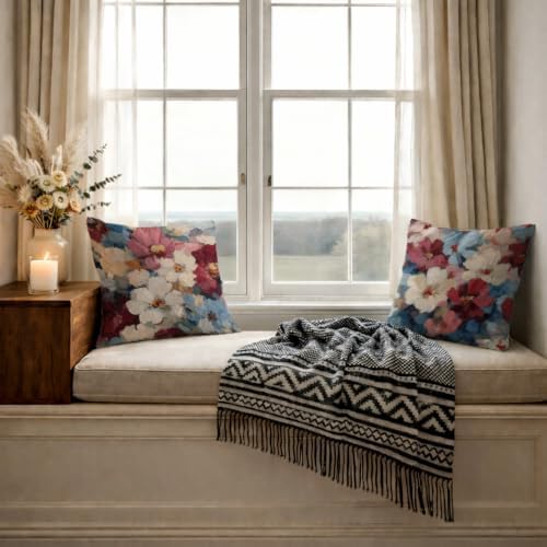 Abstract Floral Pillow Cover 18x18 Set of 2, Vintage Modern Burgundy
