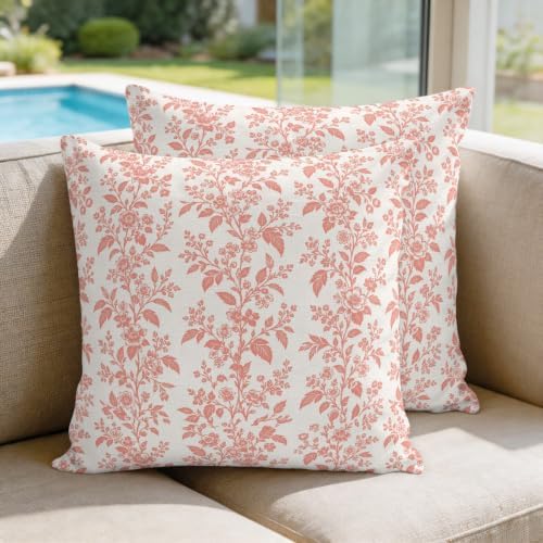 Pillow Covers 18x18 Set of 2, Red Farmhouse Leaves Square Throw Pillow