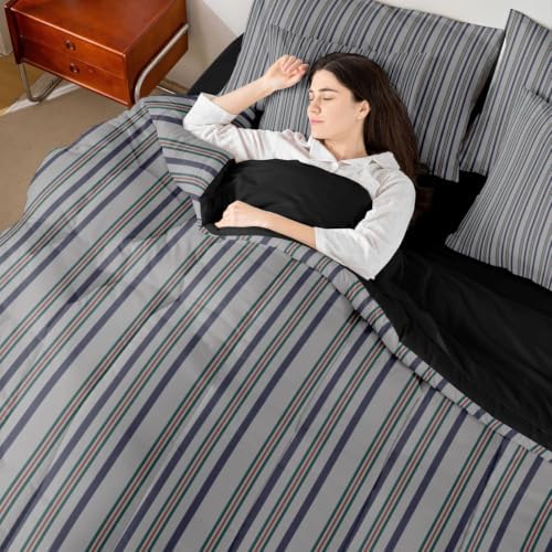 Erosebridal Gray Stripes King 7-Piece Comforter Set | Men Women Kids