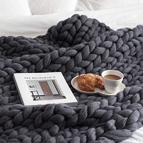 Knitted Blanket Throw Chunky Light Gray, Chunky Knit Throw Blankets