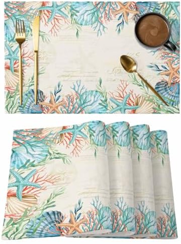 Placemats Set of 8, Beige Coastal Woven Placemat, Linen Place Mats for