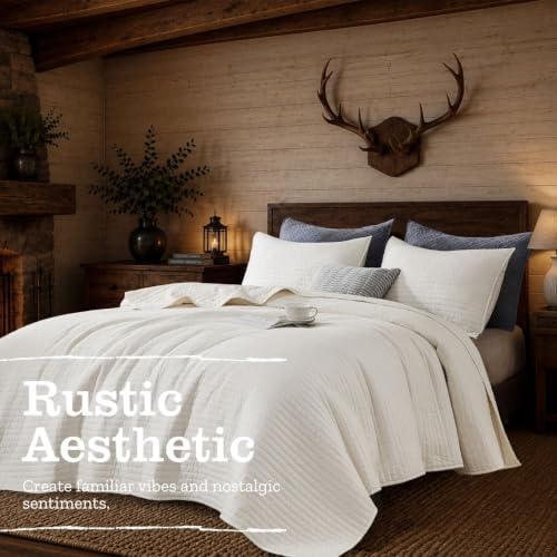 DOWN HOME King Quilt Bedding Set with Shams, Vintage Washed Soft