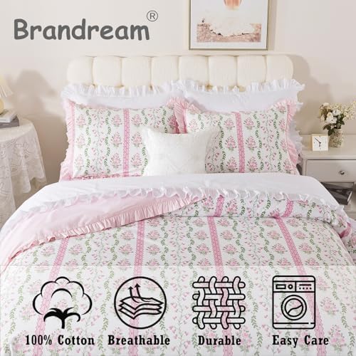 Brandream 100% Cotton Duvet Cover Set Queen, Pink Floral Rose