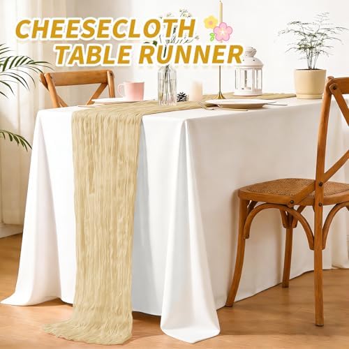 Pesonlook 12 Pack Beige Cheesecloth Table Runner Long,17.7×108 Inch