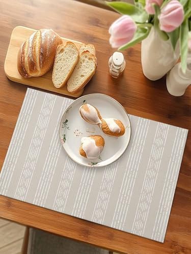 Light Brown Striped Placemats for Dining Table Set of 4, Modern