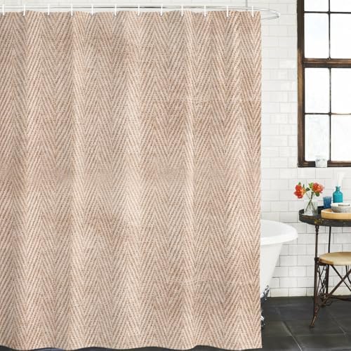 Long Shower Curtains 72" x 84", Beige Burlap Texture Washable Shower