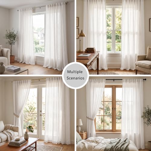 Linen Blended Sheer Curtains & Drapes - 63 Inches 2 Panels Set